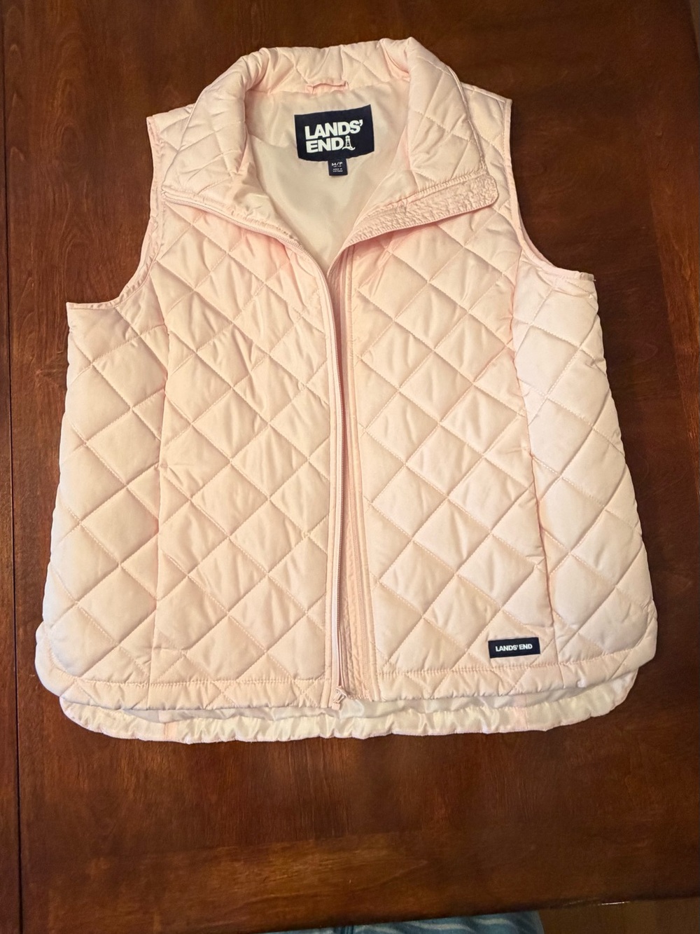 Lands' End Quilted Pale Pink Diamond-Stitch Vest